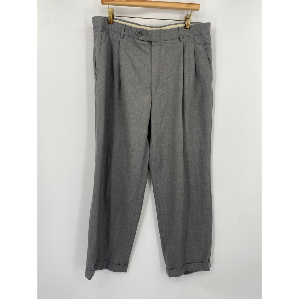 Burberry London Dress Pants Mens 36 Grey Pleated Cuffed Trousers EBT5